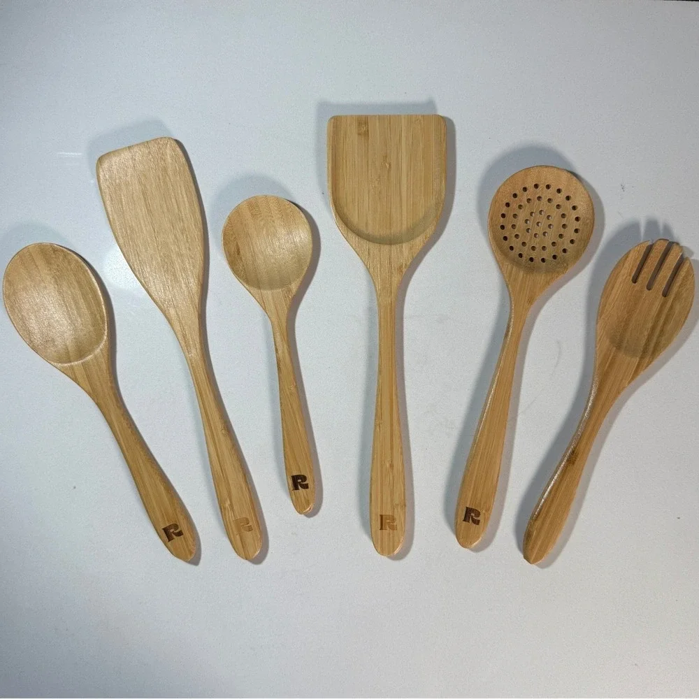 Riveira Bamboo Wooden Spoons‎ for Cooking Utensil Set Non Toxic 6 Piece
